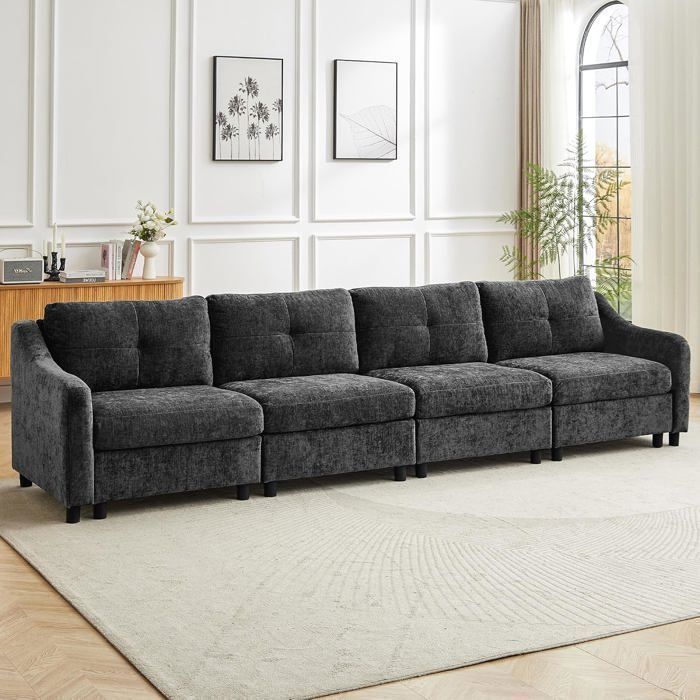 JIEXI Canapé modulable 4 places Canapé en velours côtelé canapé 251 cm (Gris 4 places)