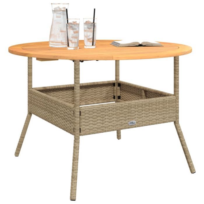 Black Friday Table à dîner de jardin BURKE 2/4 PERSONNES et dessus en bois dacacia beige résine tressée TTT449