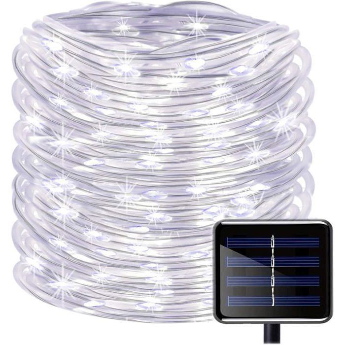 100LED Ruban Lumineux Solaire Lampes de Cordeétanche 39ft/12M Fil de Cuivre Extérieur Tube Rope Guirlande Lumineuse(Blanc) pzcc