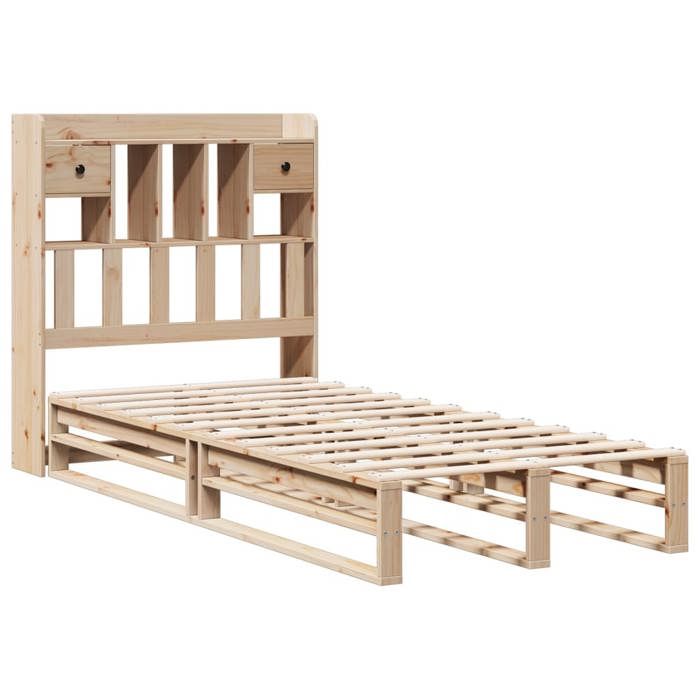 1 Place - Lit bibliothèque - Tête de lit rangement - 90x200 cm - Bois de pin massif FR_002586862