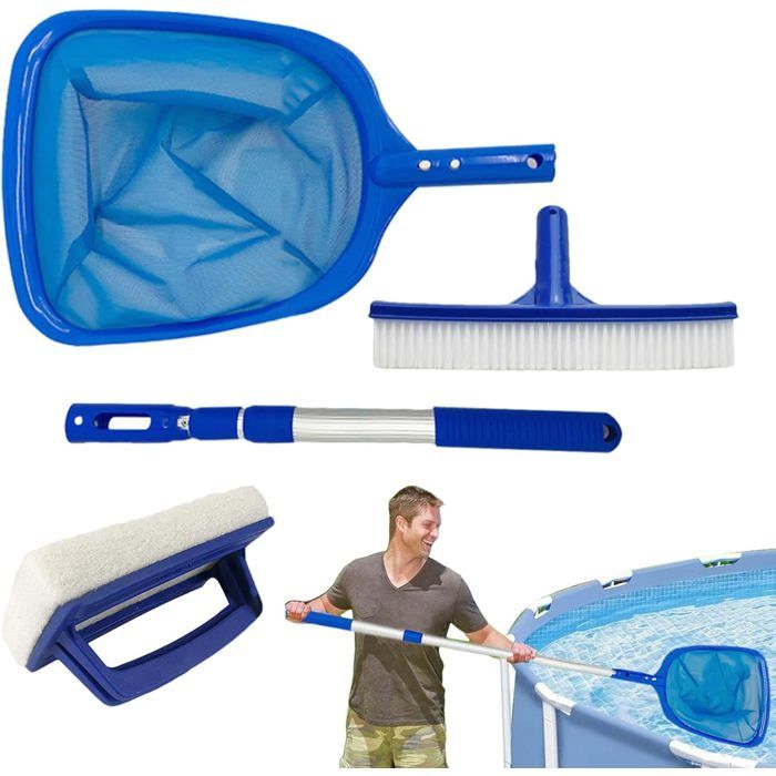 4 Kit De Nettoyage De Piscine Kit dentretien De Piscine pour Nettoyer Filet De Nettoyage De Piscine avec Poteau Réglable