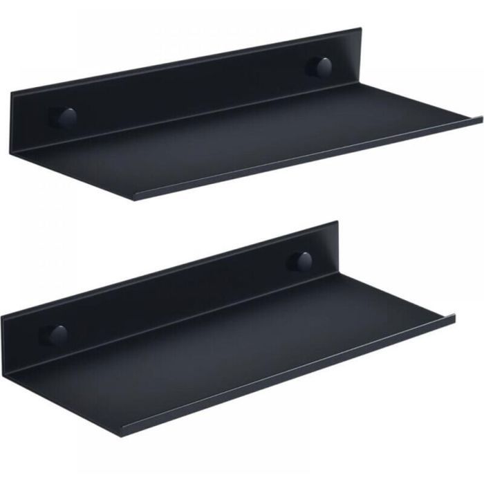 Etagere Salle de Bain Sans Percage Noir Étagère Murale 2 Pièces Métal Etagere de Douche 30cm Decoration Étagère Flottante pour