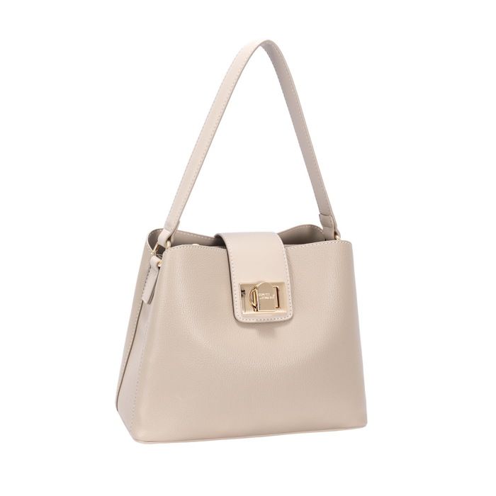 David Jones Paris - Sac à main Femme - Porté épaule Similicuir PU - 3 compartiments - Taille Moyenne - Couleur Beige
