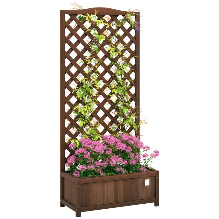 Jardinière avec Treillis - Outsunny - 76 x 36 x 170 cm - Fond à Lattes - Bois Sapin pré-huilé marron foncé