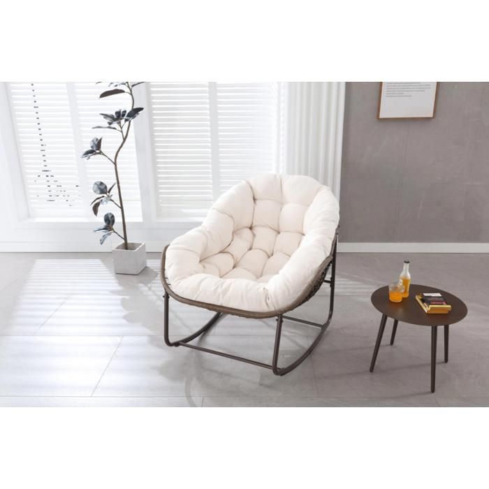 Chaise à bascule géante avec coussin rembourré - Chaise de terrasseChaise à bascule en osier- Chaise de salon moderne pour balcon