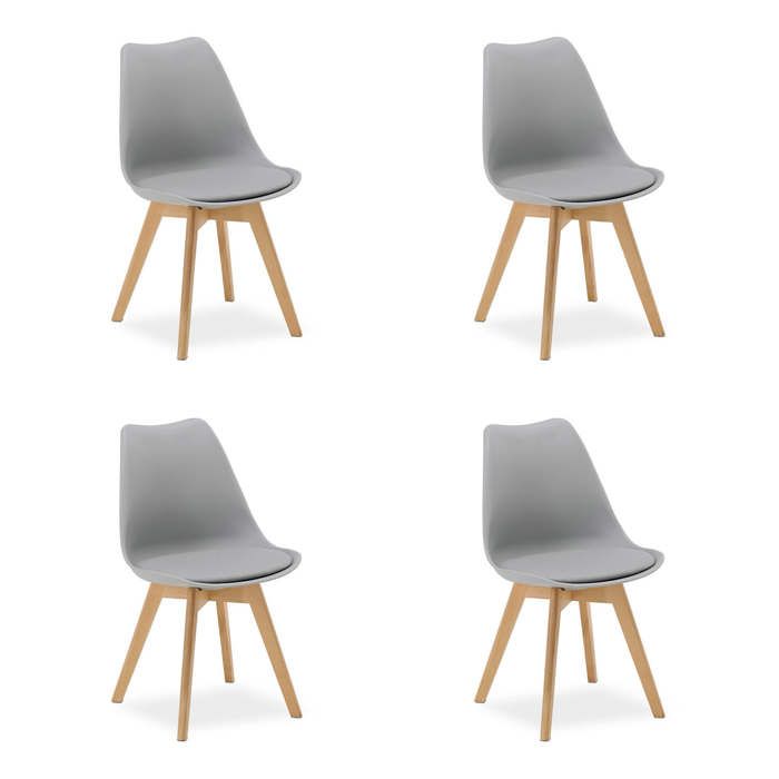 4 Chaises Gris – Chaise Design en Plastique avec Pieds en Bois Chaises de Salle à Manger Moderne 4 Chaises Gris – Chaise Design en Plastique avec Pieds en Bois Chaises de Salle à Manger Moderne