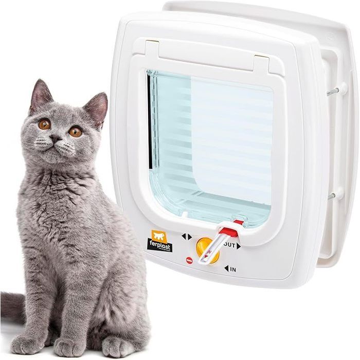 Chatiere Magnetique Porte pour Chats Entrée et Sortie Contrôlables à 4 Voies Proctection Contre Les Courants dair  Blanc