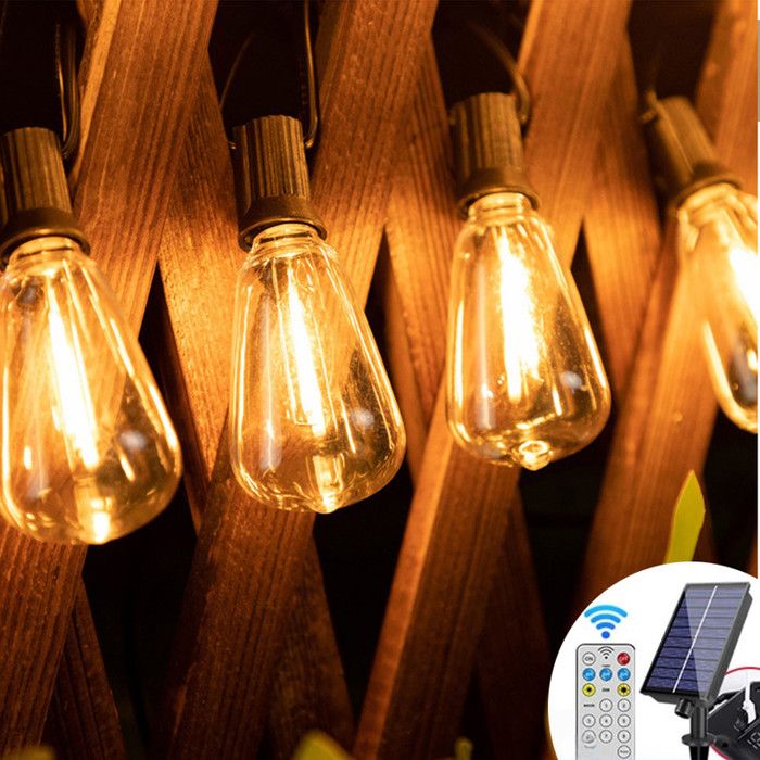 Guirlande lumineuse LED dextérieur Solaire 30m 50+2 ampoules en plastique ST38 Avec télécommande étanche IP45 2700 K blanc chaud