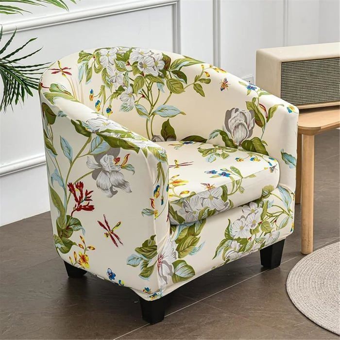 2 Pièces Housse de Fauteuil Cabriolet Chesterfield Extensible Couverture de Fauteuil Housse de Canapé Classique Fleur de Printemps