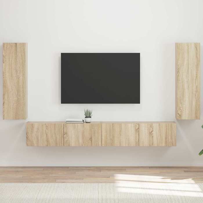 2 Parcel - MEUBLE - Ensemble de ARMOIRE TV mural Montage mural 4 pcs Chêne Sonoma_2 ans garantie_02_3517