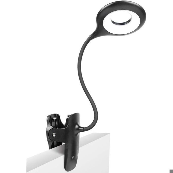 Lampe de lecture - PZCC - Lampe à pince LED - Rechargeable USB - 3 niveaux de luminosité - Noir