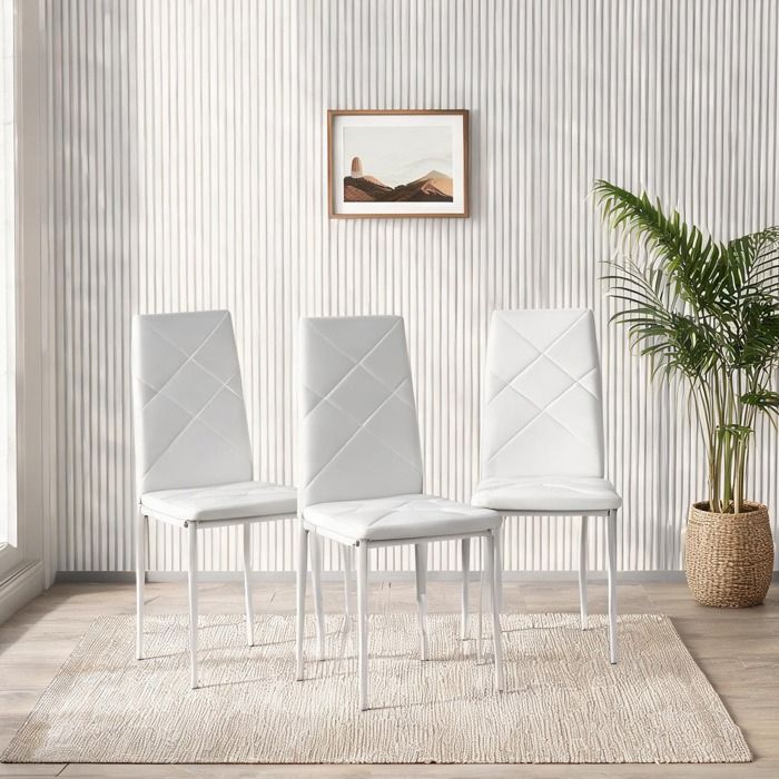 Chaise de salle à manger rembourrée simili-cuir blanc souple lot de 4 structure acier H97 cm