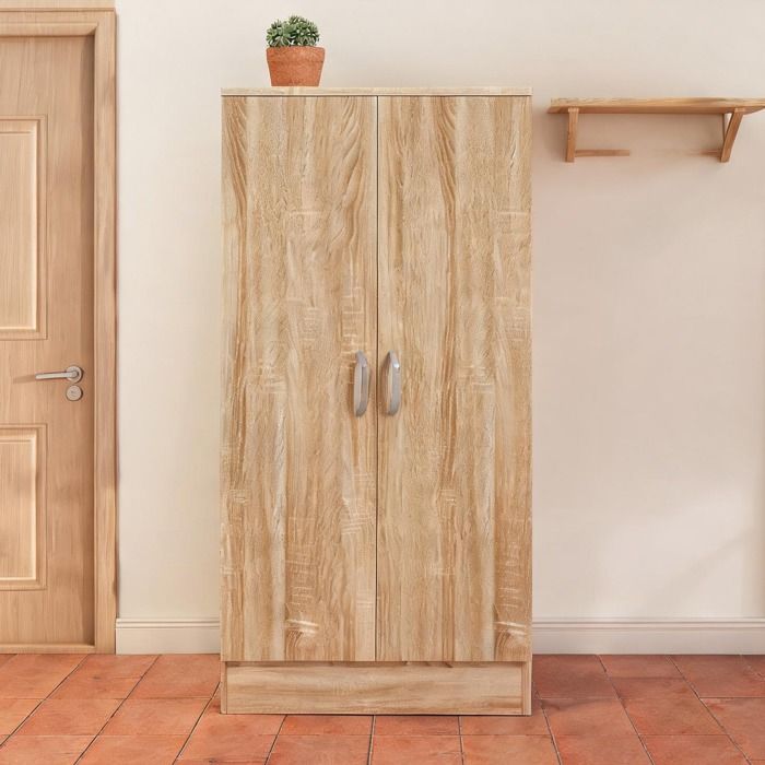 Meuble à chaussures 2 portes en bois naturel 6 niches réglables charnières silencieuses