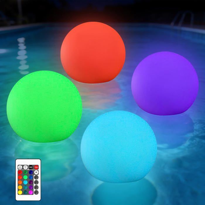 Lot de 4 boules lumineuses piscine télécommande 16 RGB couleurs étanche Cuneary