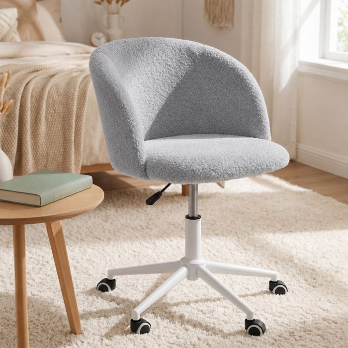 Chaise de bureau en peluche-Fauteuil de coiffure pivotant en PU-Réglable-Convient aux bureaux et aux chambres à coucher 55*55*81cm
