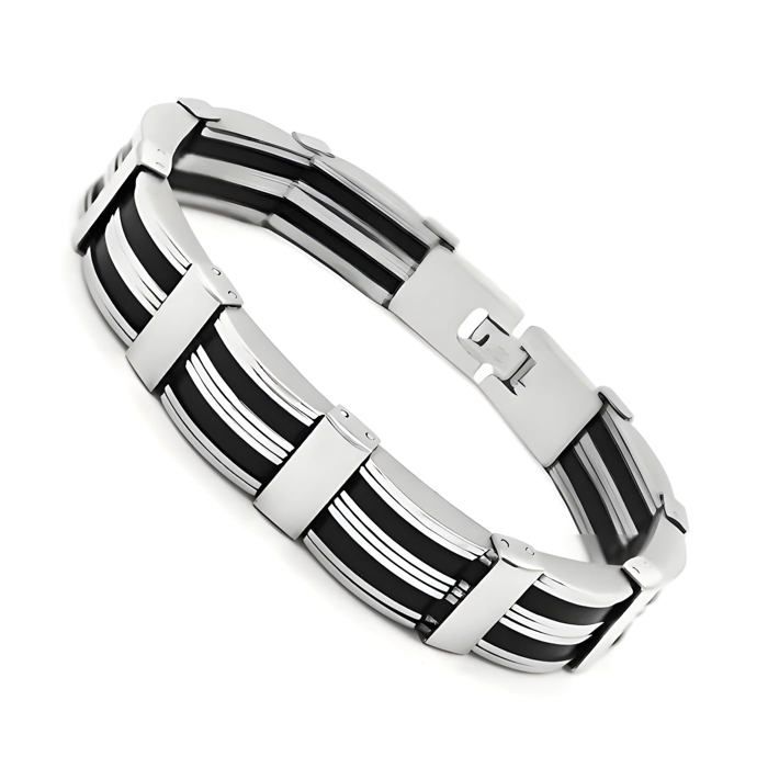 Zense - Gourmette noire en acier inoxydable fermoir à clapet ZB0405