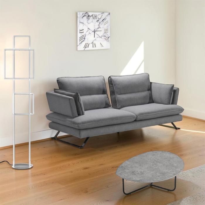 Canapé en tissu anti-taches L200 cm dossier réglable - Liff Gris Canapé en tissu anti-taches L200 cm dossier réglable - Liff Gris