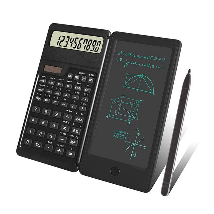 Calculatrice scientifique pliable 2‑en‑1 avec tablette d’écriture solaire/pile bouton compacte pour collège lycée et étudiants