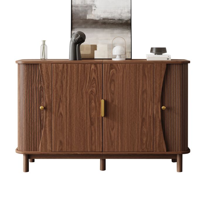 Buffet couleur noyer 140X40X88CM en MDF avec bords arrondis2 portes coulissantes armoire de rangement pour salon couloir