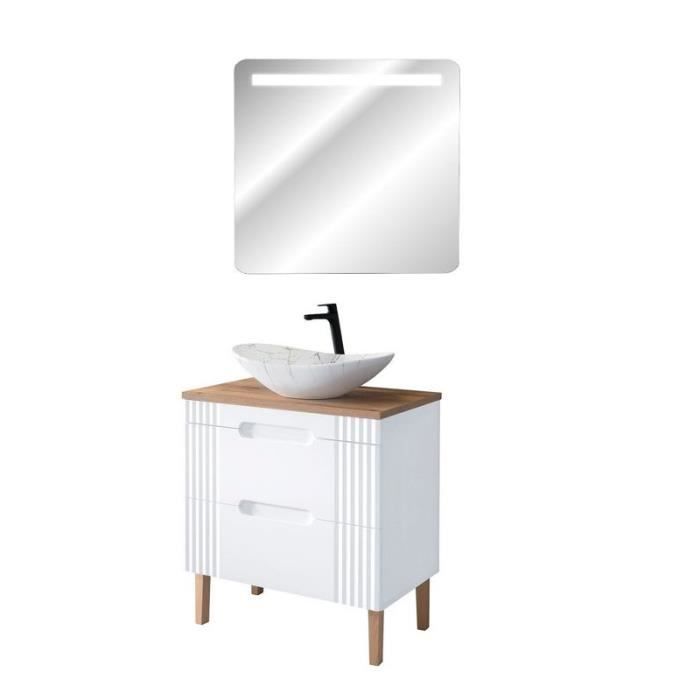 ensembles salle de bain - meuble vasque à poser 80 cm à poser + miroir led oceanie white