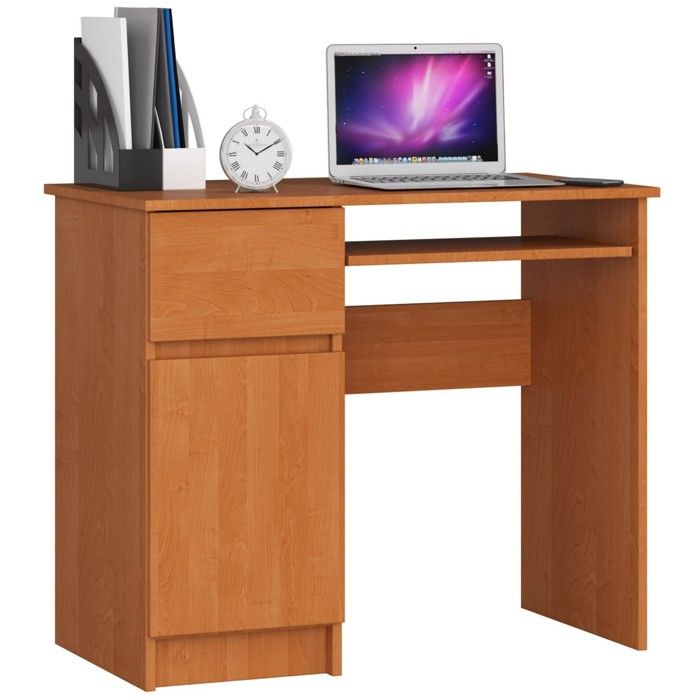 Bureau dordinateur AKORD gauche PIKSEL Aulne 90 cm 1 porte 1 tiroir façade Aulne 3 étagères 90x50x77 cm