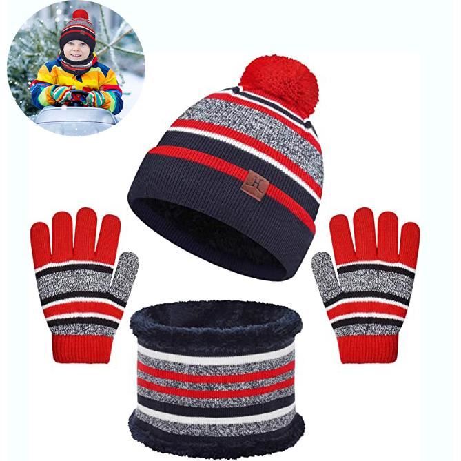 Ensemble Bonnet, écharpe, Gants 3 En 1 Pour Enfant - Doublure Polaire - 4 à 10 Ans