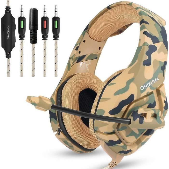 Casque Gamer Filaire Jaune ONIKUMA K1S - USB 3.5mm - Micro et LED (compatible PS4/Xbox/Switch/PC/Mobile) Anti Bruit Stéréo Basse