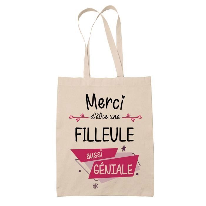 Tote Bag Merci Filleule Géniale Idée Cadeau Anniversaire Noël Famille Sac Cabas Réutilisable
