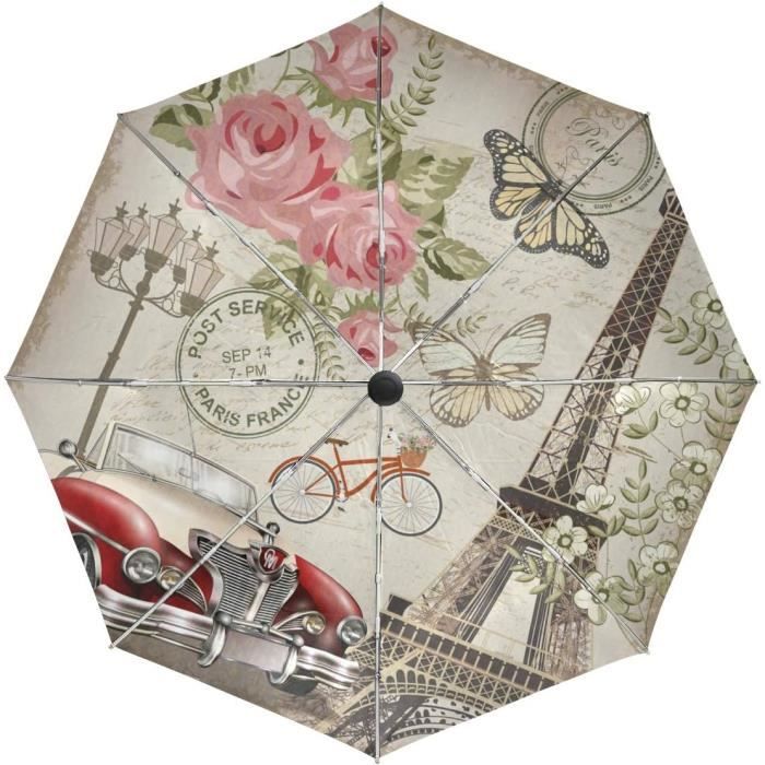Parapluie Automatique Tour Eiffel - Portable, Coupe-vent, Protection UV, Revêtement Vinyle Noir - 2