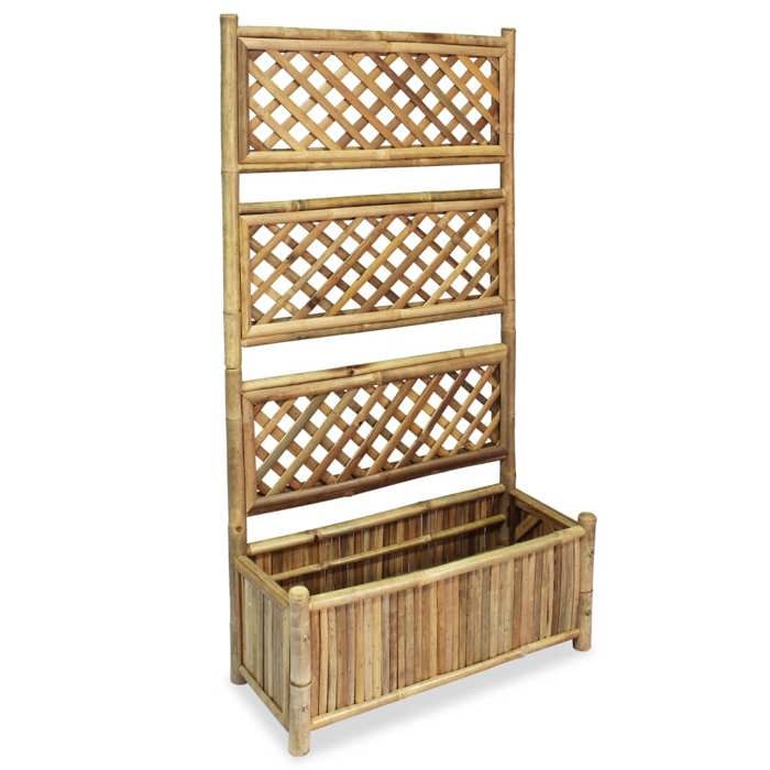 Jardinière lit surélevé plantes fleurs jardin avec treillis Bambou 70 cm 02_0001166