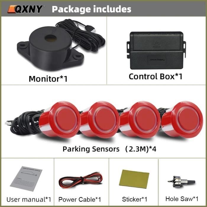 Kit De Capteur De Stationnement Sans Fil Affichage LCD 4 Sondes Radar Systeme De Detection De Surveillance De Stationnement En Marche Arriere D%e2%80%99alerte De Buzzer 65db