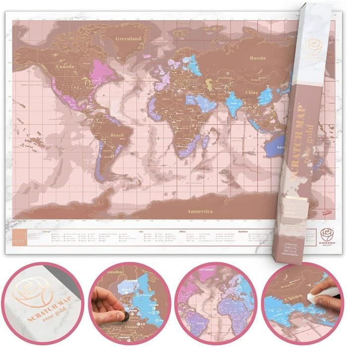 Carte Du Monde à Gratter - 7 Merveilles - Tracker De Voyages Personnalisé - Neuf