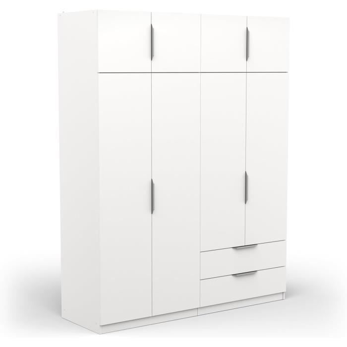 armoire dressing avec penderie moderne 8 portes 5 etagères 2 tiroirs – coloris blanc mat-157, bois d'ingénierie, gris,.[q163]