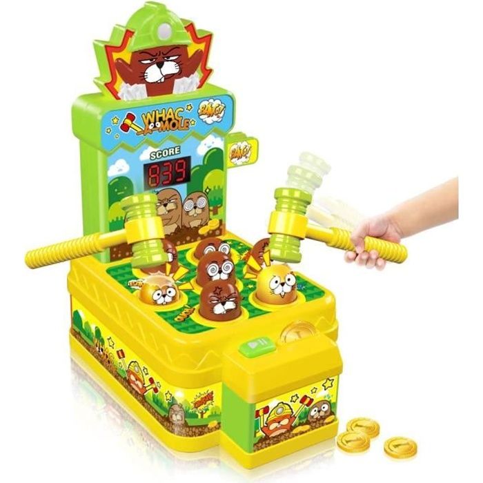 Jeu De La Taupe Mini Jeu D Arcade Electronique Jeu De Pieces De Monnaie Sur Banc De Frappe Avec 2 Marteaux Les Enfants De 3 A 6 Ans Cdiscount Jeux Video