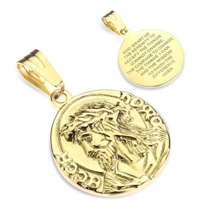 Pendentif - Acier - Médaillon Jésus Ecce Homo - Doré - Mixte - Prière Sérénité