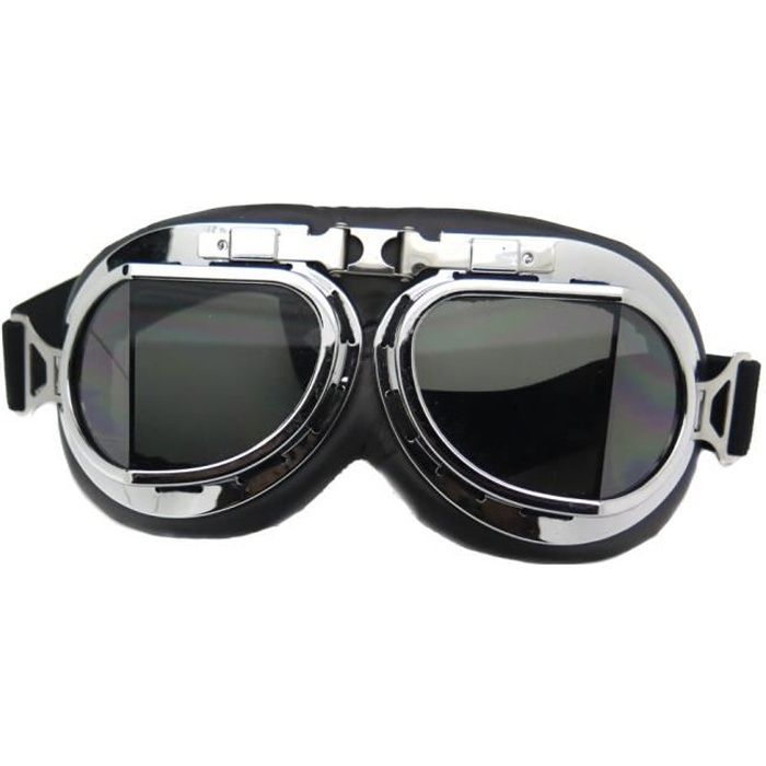 Lunettes Aviator Goggle T2 chrome noir, lunettes moto vintage