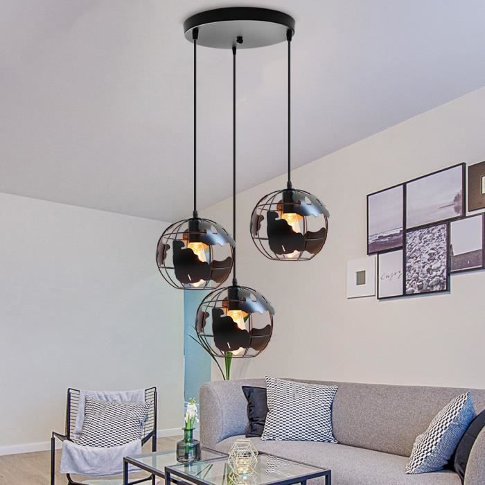 UNI 3 Douille Lampe Suspension Vintage Industrielle Lustre Luminaire Décor E27 40W Noir