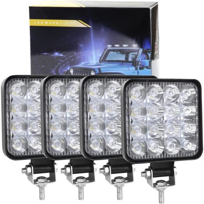 10X 48W Projecteur Phare de Travail 12V 24V LED Carré LED Moto Spot Feux  Additionnels Offroad Lampe