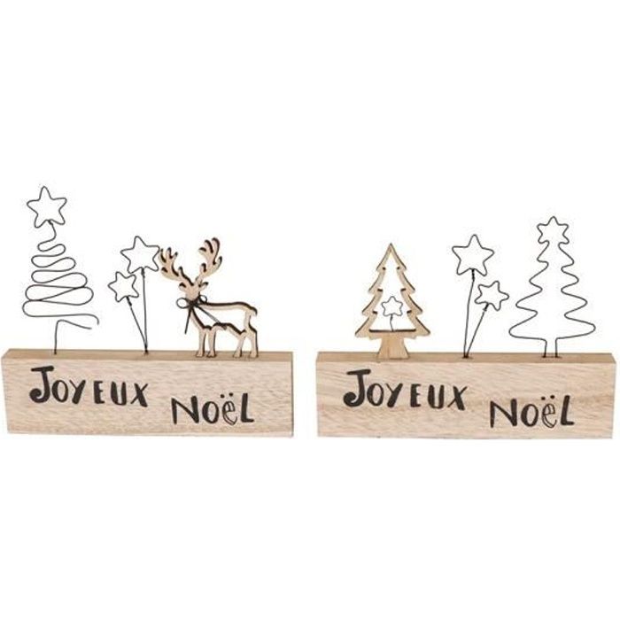Centre De Table Bois Joyeux Noel Fil Metal 15x11cm Decors De Table Noel Blanc Cdiscount Maison