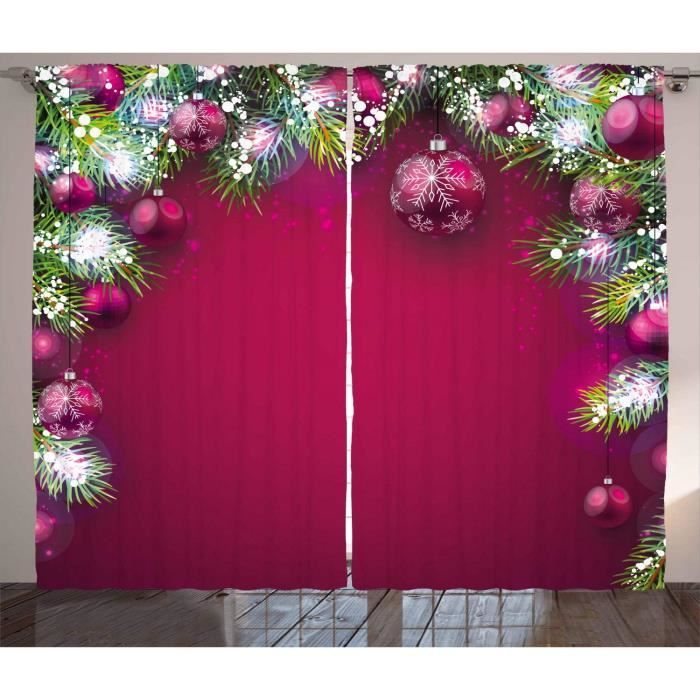 Rideaux De Noël,Rideaux Imprimés 2D Réutilisables Branches De