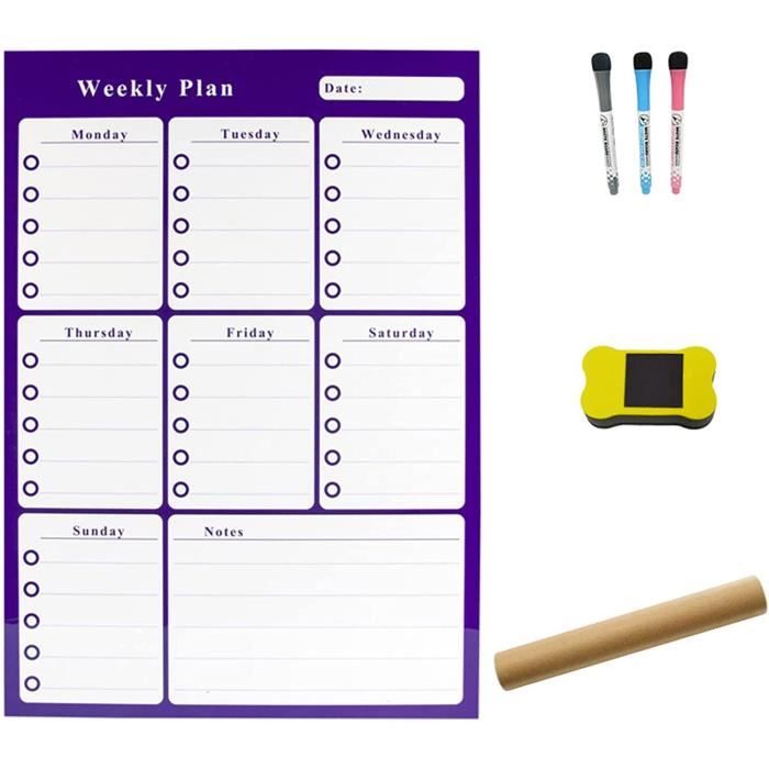 PLAN DE REPAS Couleur Aimant Effaçable Pour Réfrigérateur, Calendrier Mensuel, Hebdomadaire