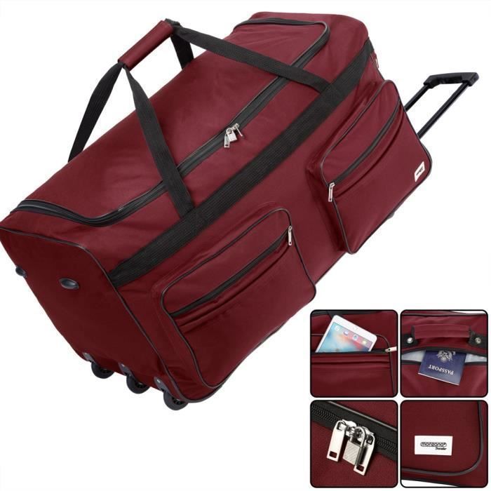 Monzana Sac De Voyage XXL Rouge à roulettes trolley 160L sac de sport  poignée télescopique 3 roues verrouillable transport