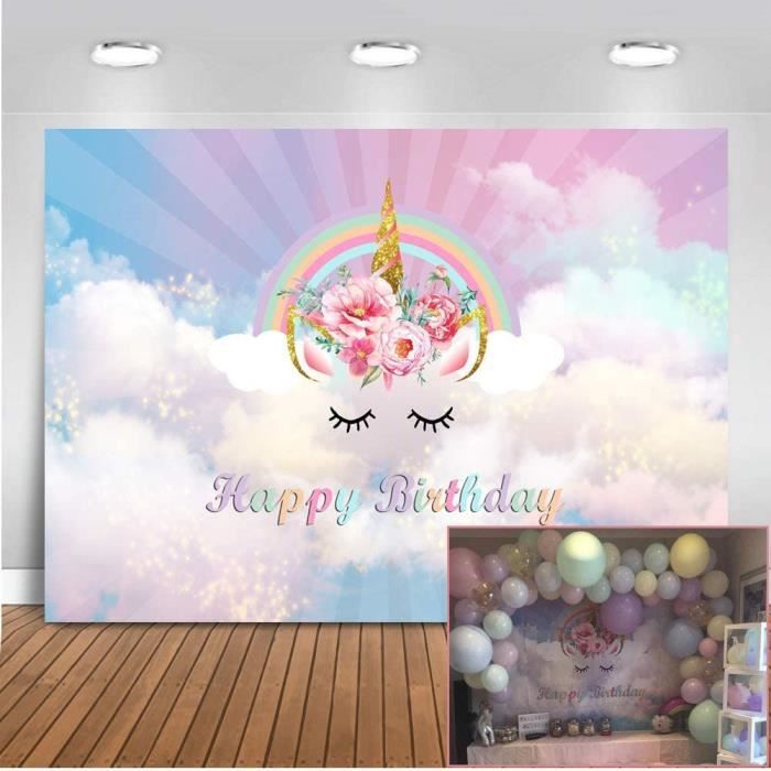 Toile De Fond Photo Licorne Arc-en-ciel 7x5ft (2,2x1,5m) - Vinyle, Léger, Lavable - Pour Anniversaire, Nouveau-né, Mariage