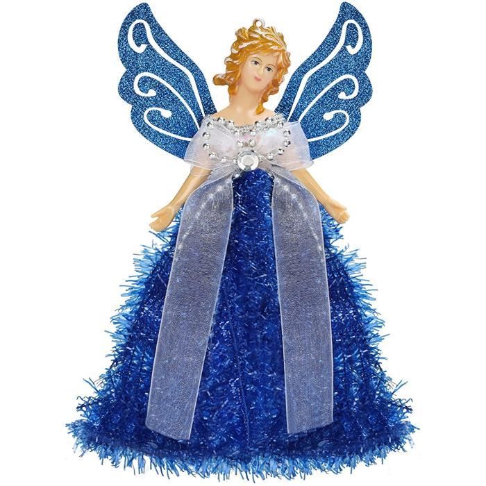 Cime de Sapin Ange de Noel pour Sapin en Plastique Bleu 20,5 x 8,2 cm