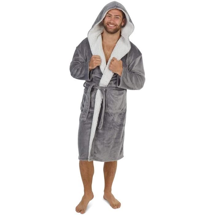 Peignoir Homme Chaud en Polaire Robe De Chambre a Capuche Longue Coupe Elegante avec Passepoil Contraste Peignoirs Ultra D 442 Cdiscount Maison