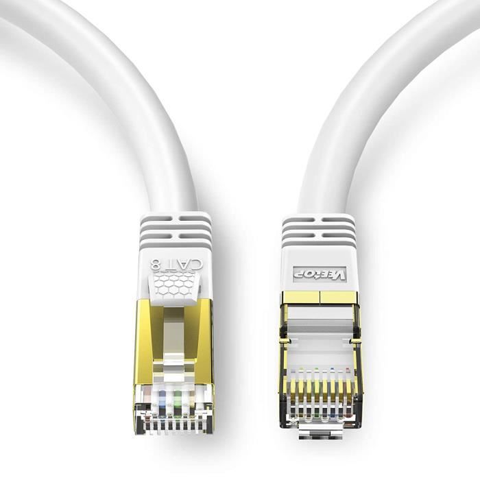 Cat 8 - Cable Ethernet Cat 8 15m rj45 avec Connecteurs Plaqués Or - Cable  internet Lan Cat 8 Haut Débit de 40 Gigabit-S - Blanc[994] - Cdiscount  Informatique