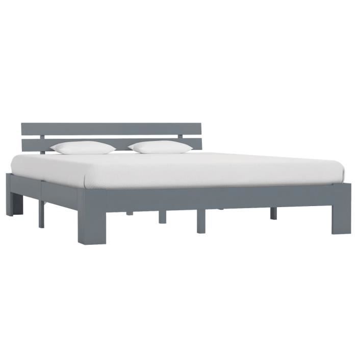 Lit adulte contemporain - HB008 - 180 x 200 cm - Bois massif - Gris