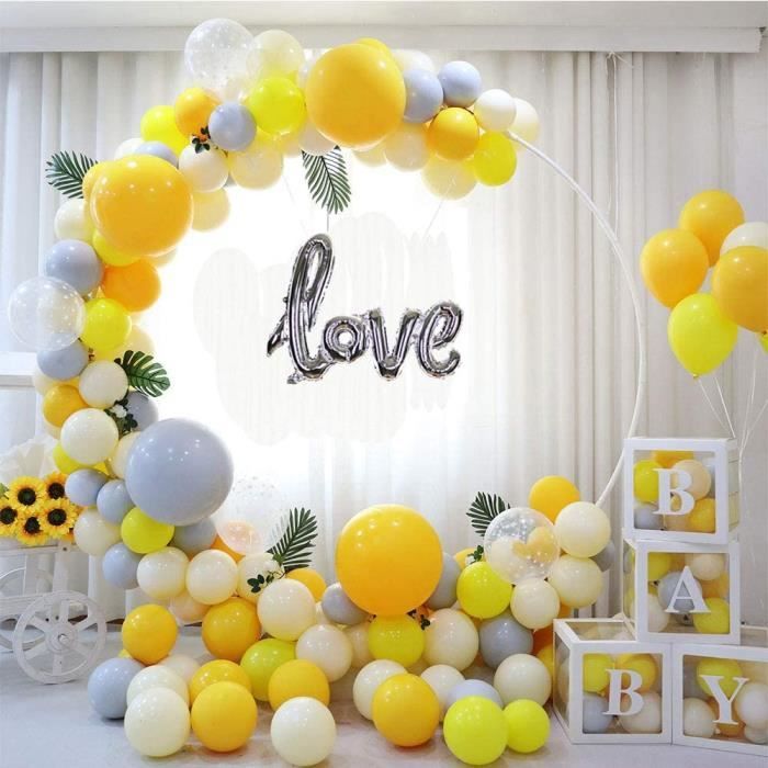 Arche ballon anniversaire orange jaune gris ballon et love ballon confettis  pour baby shower fille garcon enfant - Cdiscount Maison