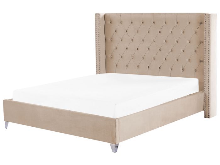 Beliani Lit Double En Velours Beige 180 X 200 Cm Lubbon Cdiscount Maison