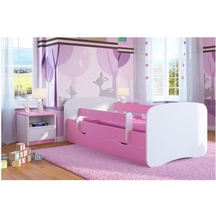 Pour Garçons et Filles Tiroir Amovible et Sommier à Lattes Lit Enfant Rose avec Matelas Inclus 70x140 80x160 80x180 cm Lit pour Enfants avec Barrière de Sécurité 180x80 Cheval-Licorne